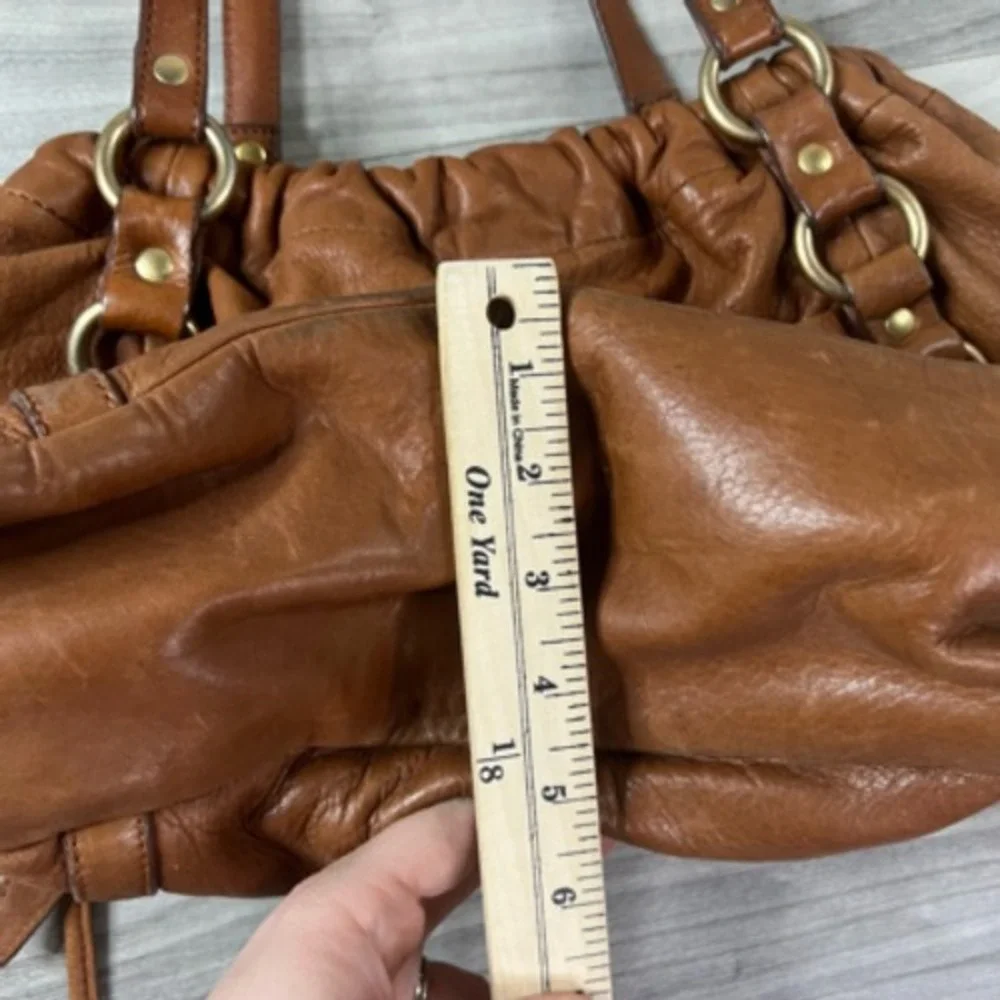 J.Crew Womens Hobo Handbag Brown Leather Drawstring Outer Pocket‎ Hardware S